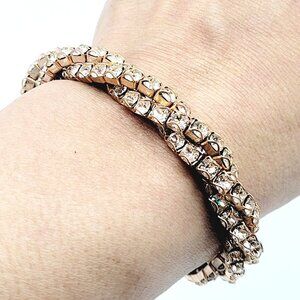 Rose Gold Twisted Rhinestone Stretch Bracelet Sparkly Bling